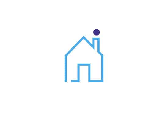 Logo of blue house with a purple dot over the chimney