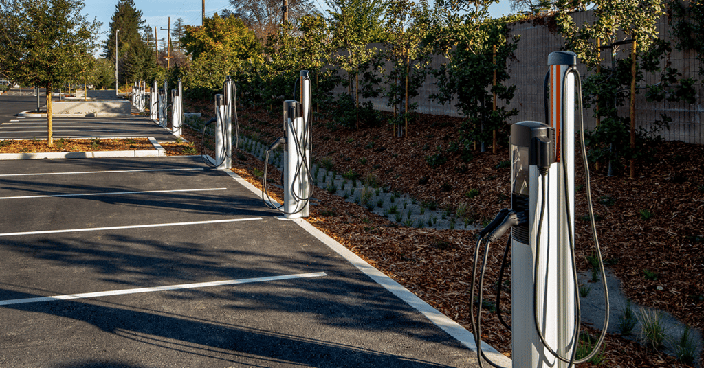 image of electric vehicle charging stations evoking electric vehicle infrastructure