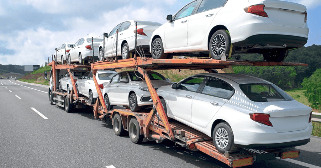 image of cars being transported evoking fleet vehicle disposal